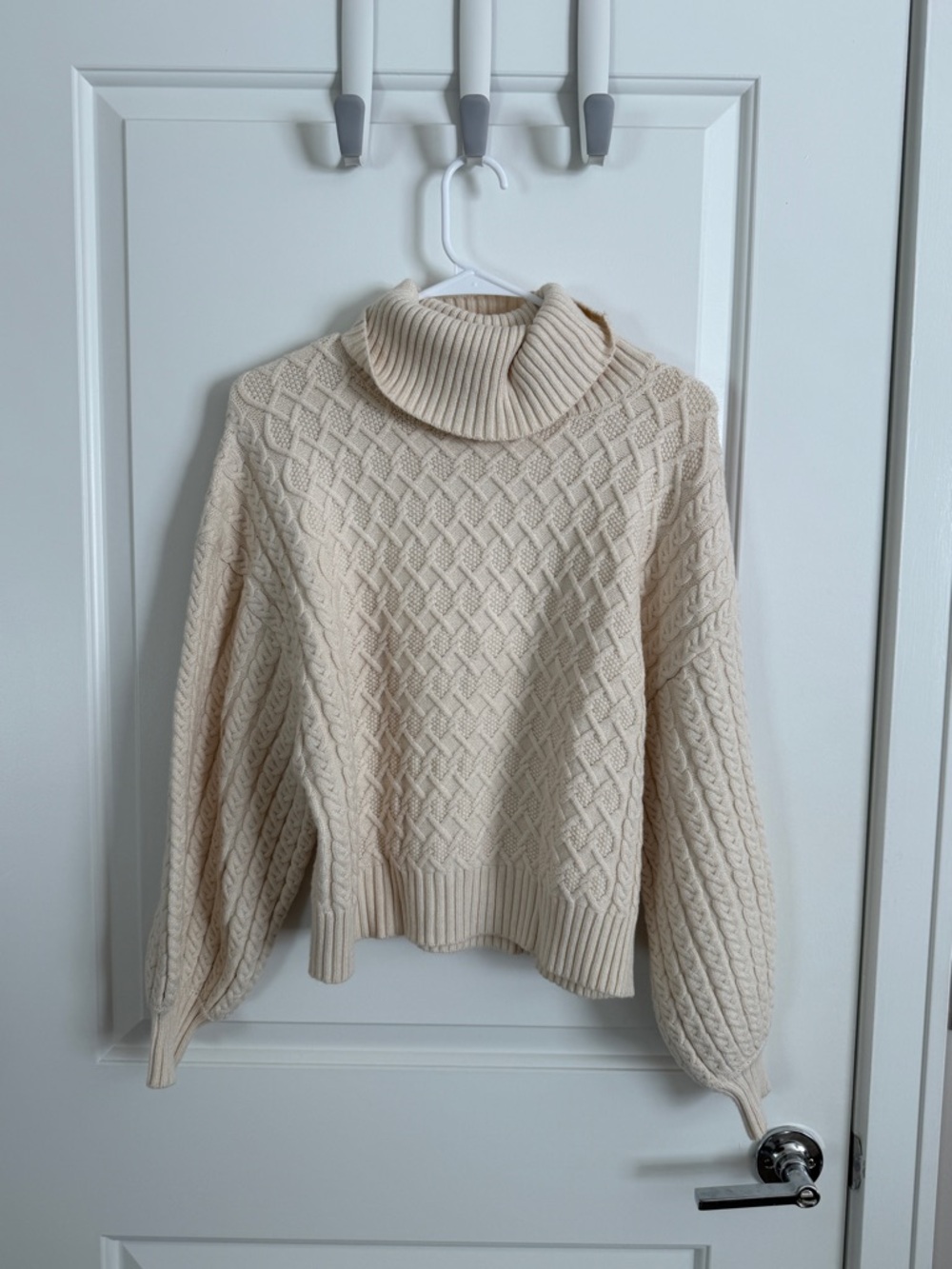 Tahari Cream Cable Knit Turtleneck Sweater